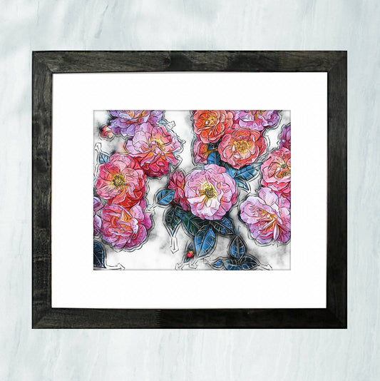 "Bloom" Lustre Print with Linen Texture, Framed