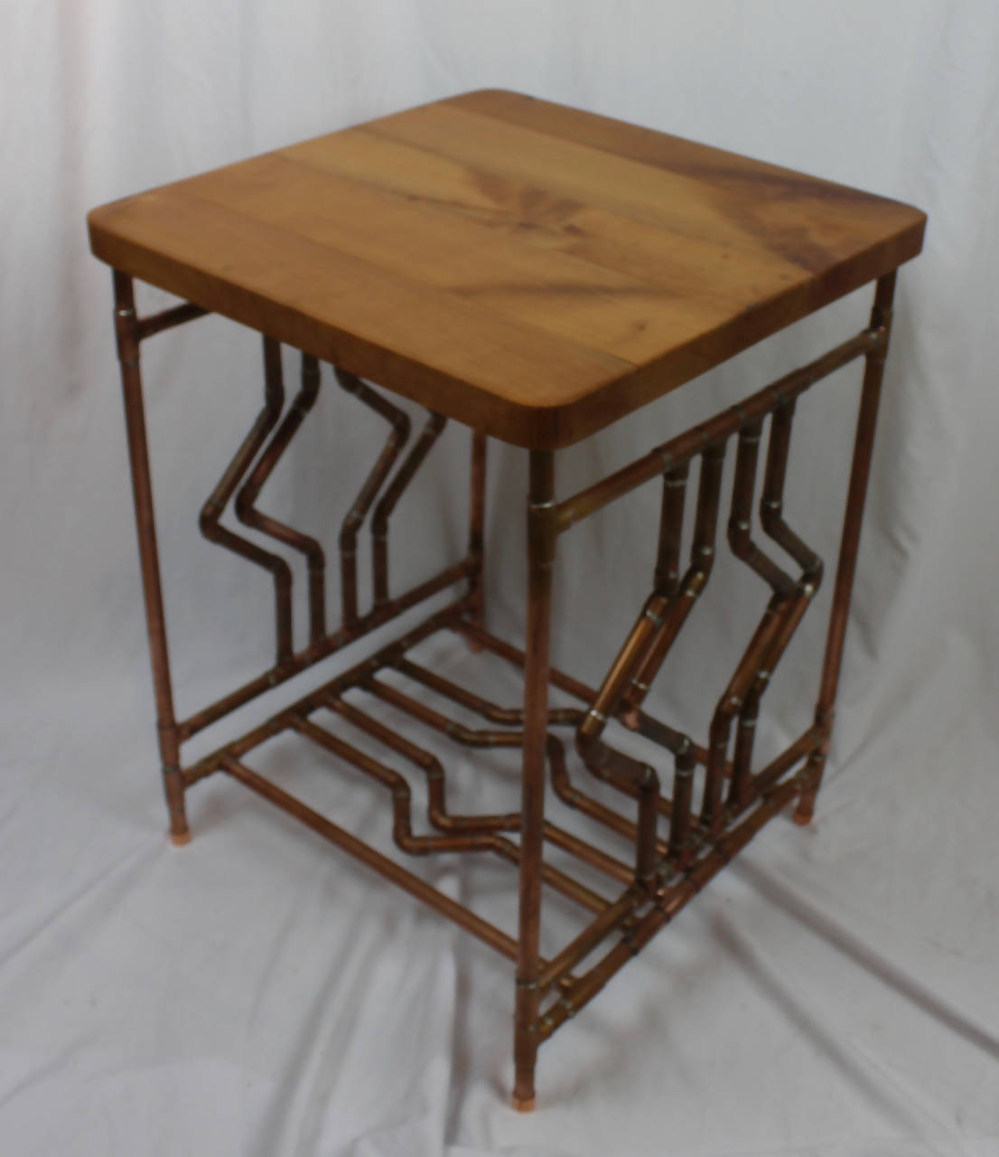 Diamond Deco Cherry & Copper Pipe End Table