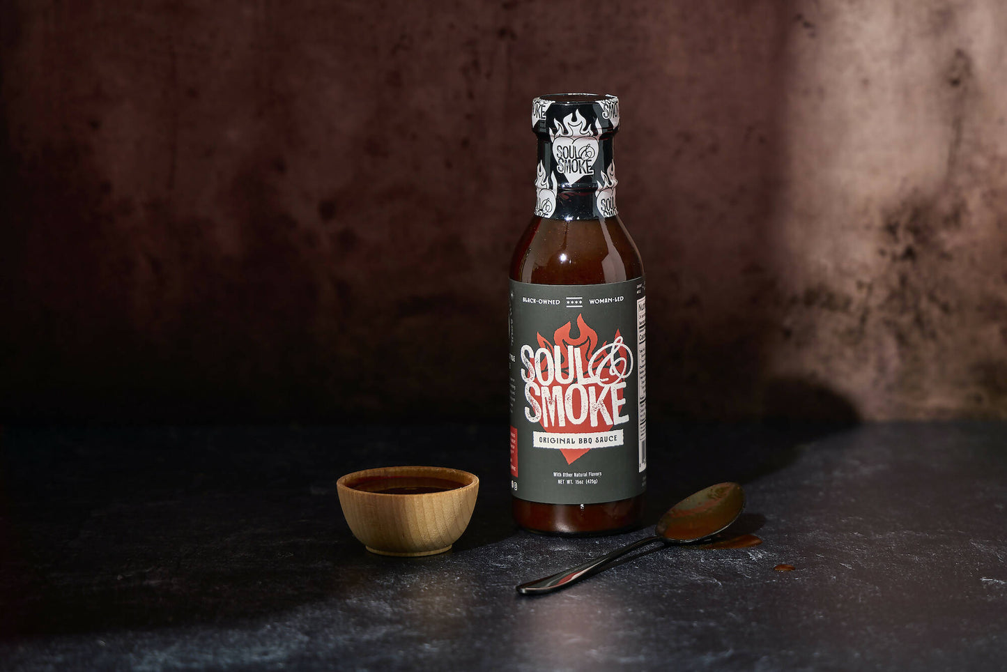 BBQ Sauce Bottle Brown Background WEB