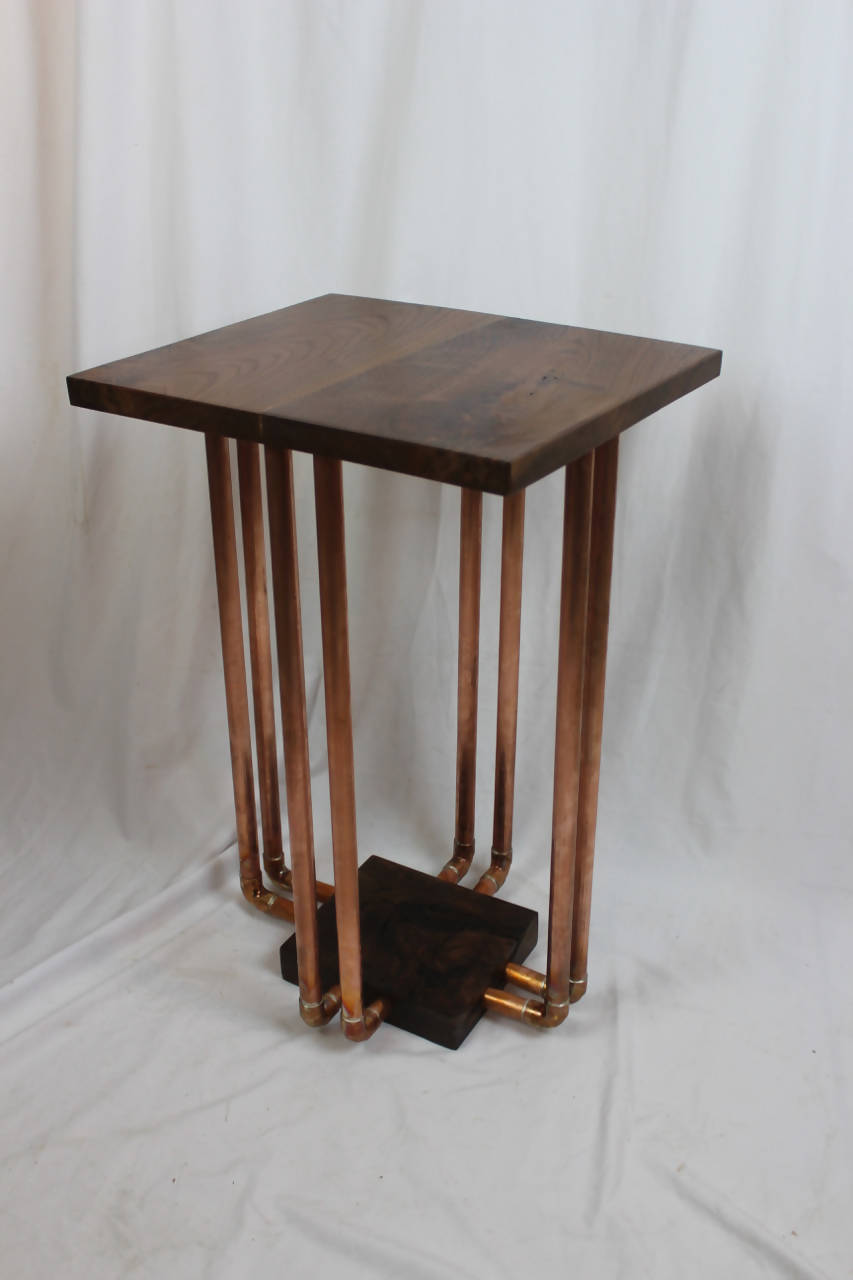 8-Pipe Walnut & Copper Pipe End Table