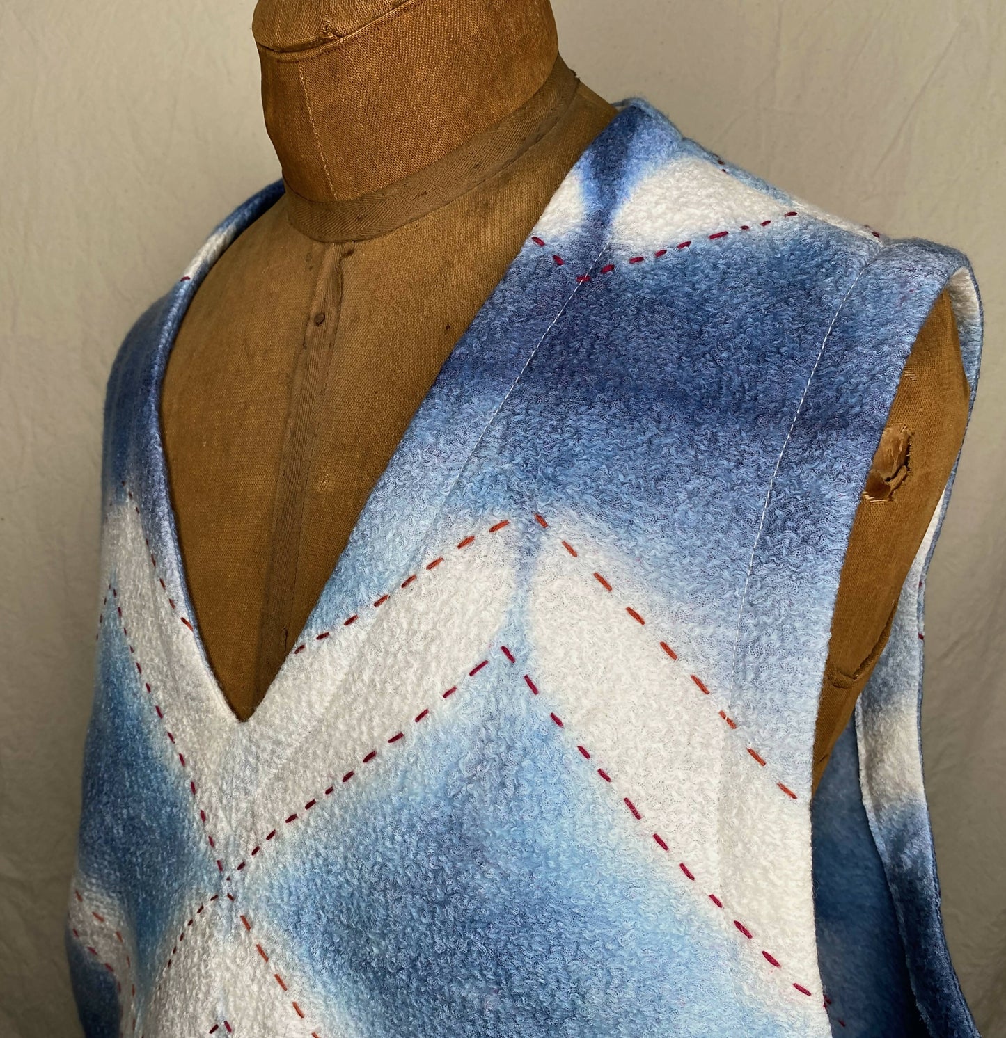Blue argyle felted wool/silk vest