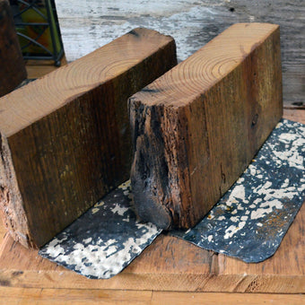 Rustic wood bookends tin base