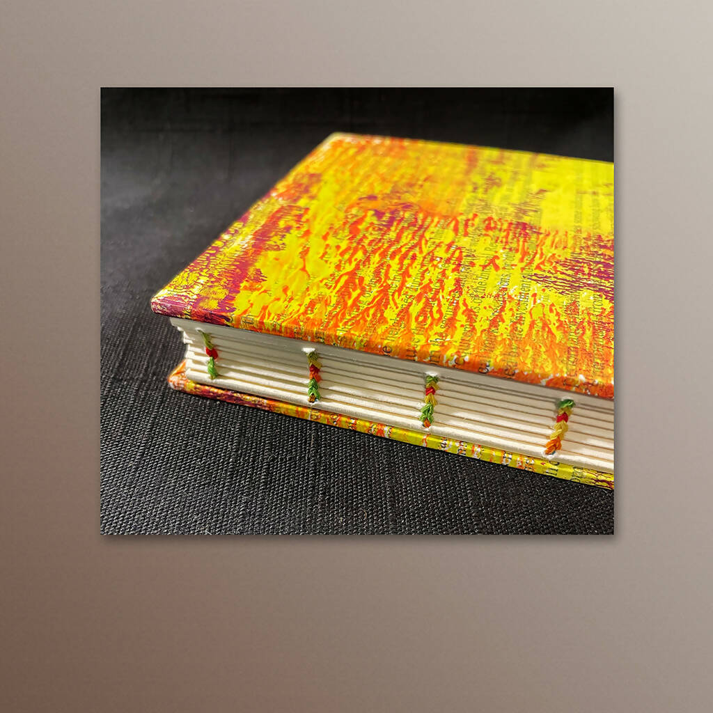Handmade Book • Grunge Monoprint Cover • Exposed Chainlink Binding