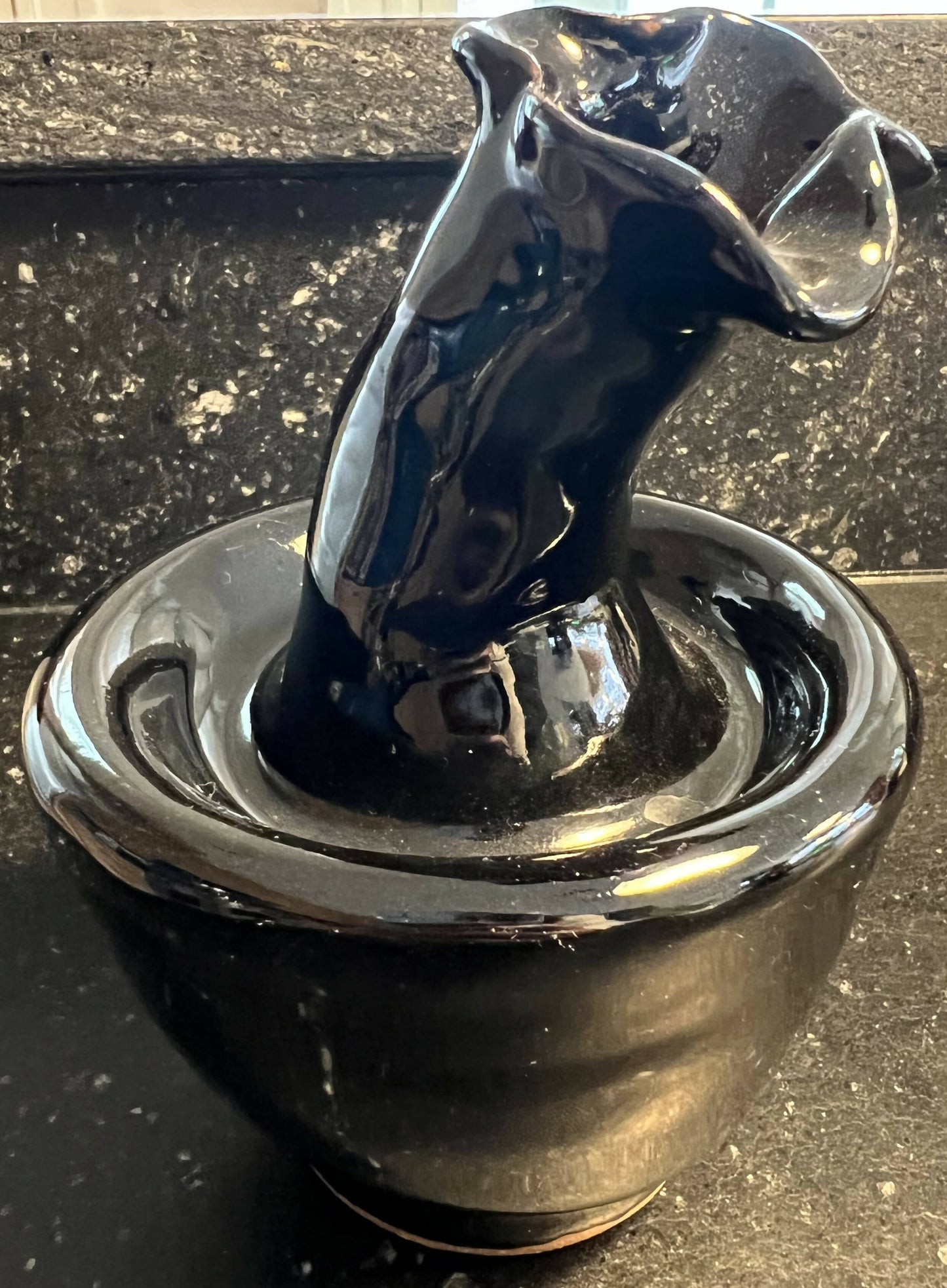 Sculptural glossy black vase