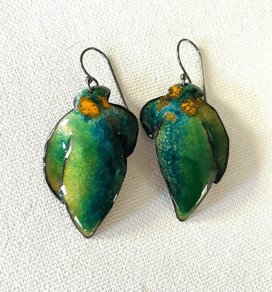 enamel leaf earrings