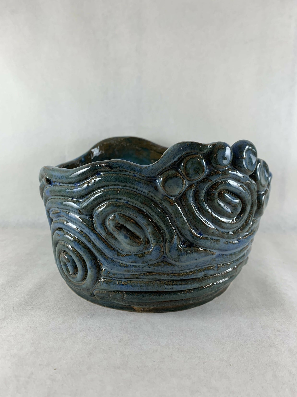Ceramic Coil Pot in Blue Green