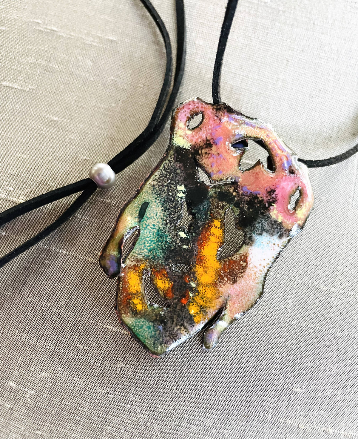 Catrina or Skull enamel pendant