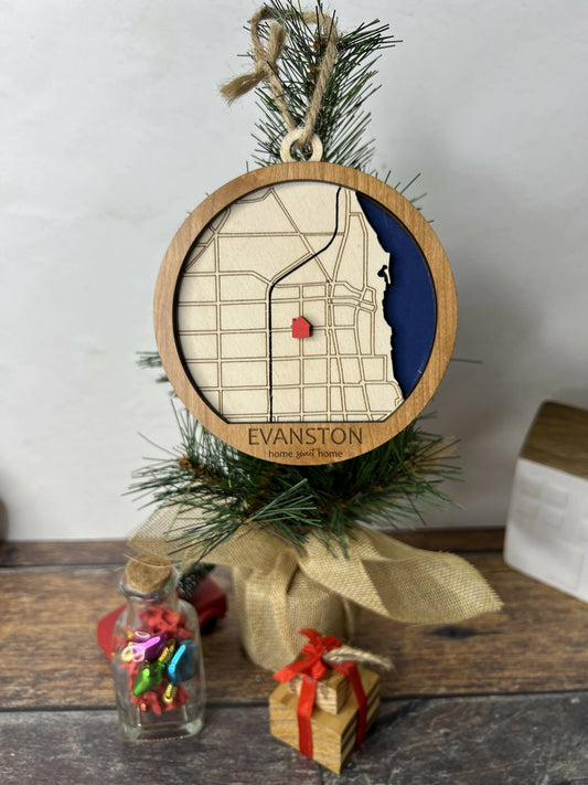 Evanston City Map Ornament