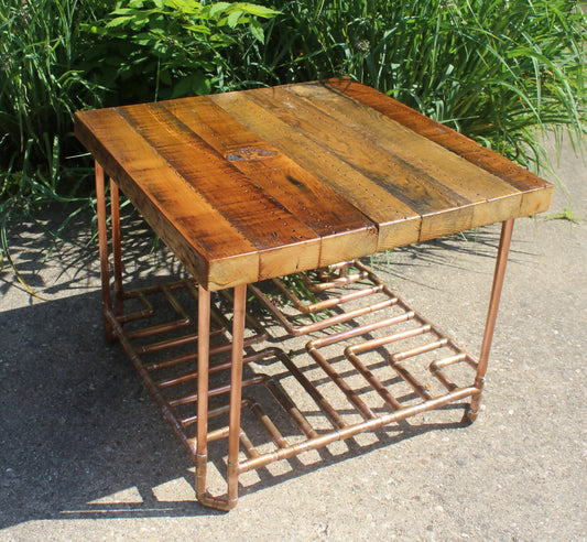 Reclaimed, Old Growth 2x4 & Copper Pipe End Table