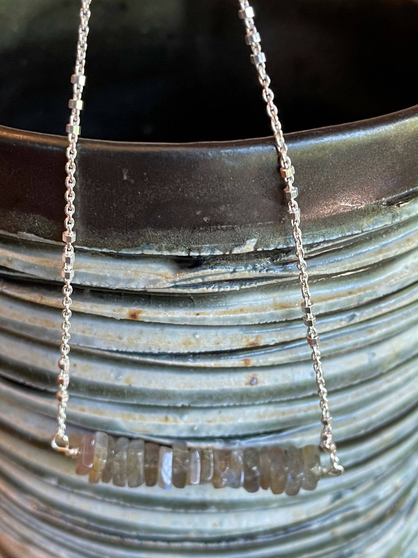 Sacred Lines- Gemstone Necklace In Silver