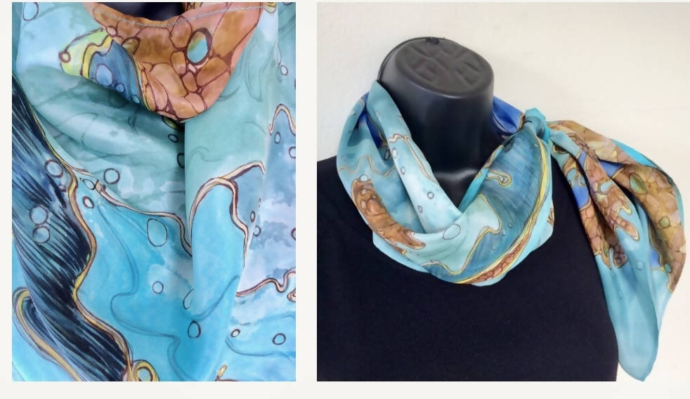 Large Shell Rock Aqua Ocean Scarf