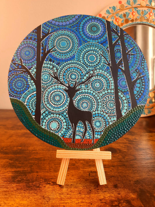 Majestic Deer with Aurora dot painting wall plate