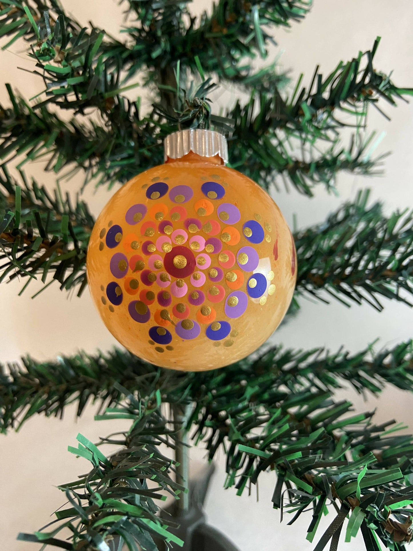 Christmas Ornament Hand Painted Mandala Glass Round Orb