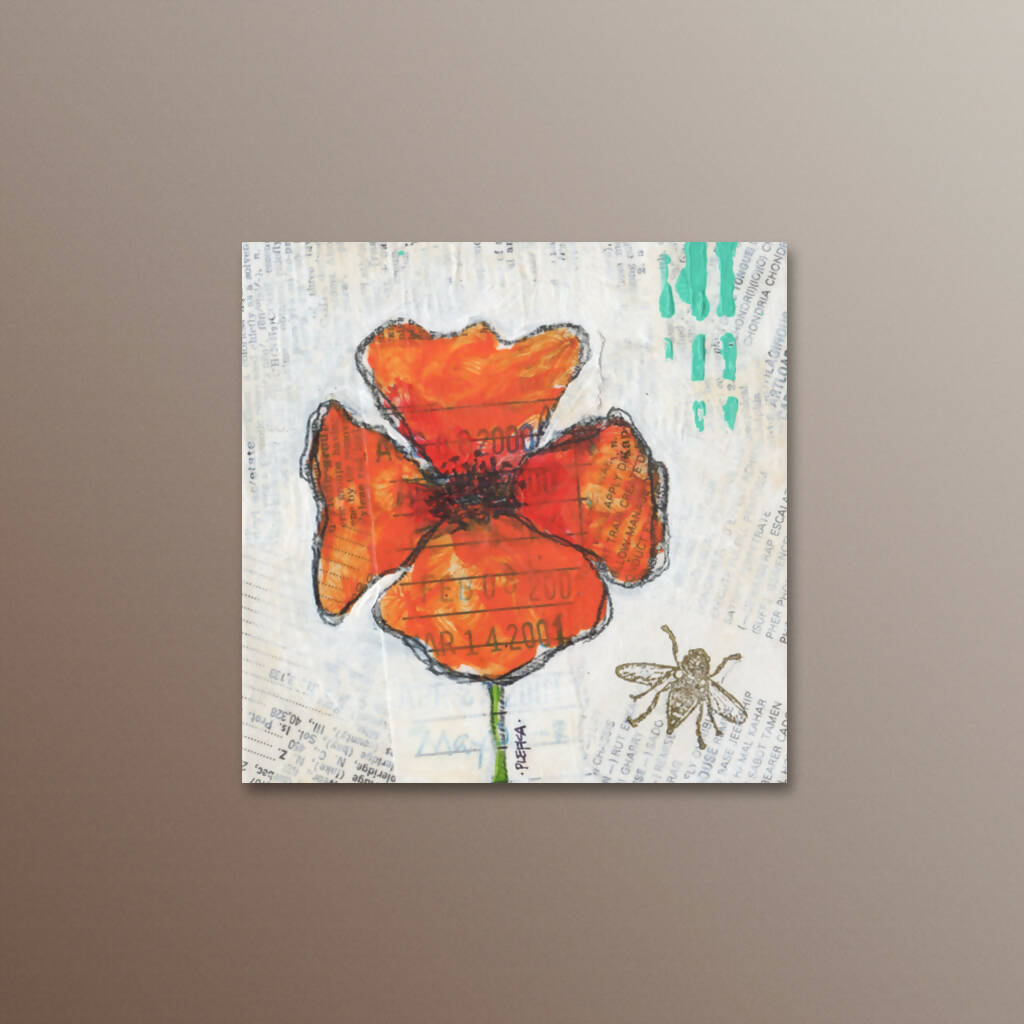 Mini Poppy Mixed Media Canvas with Easel