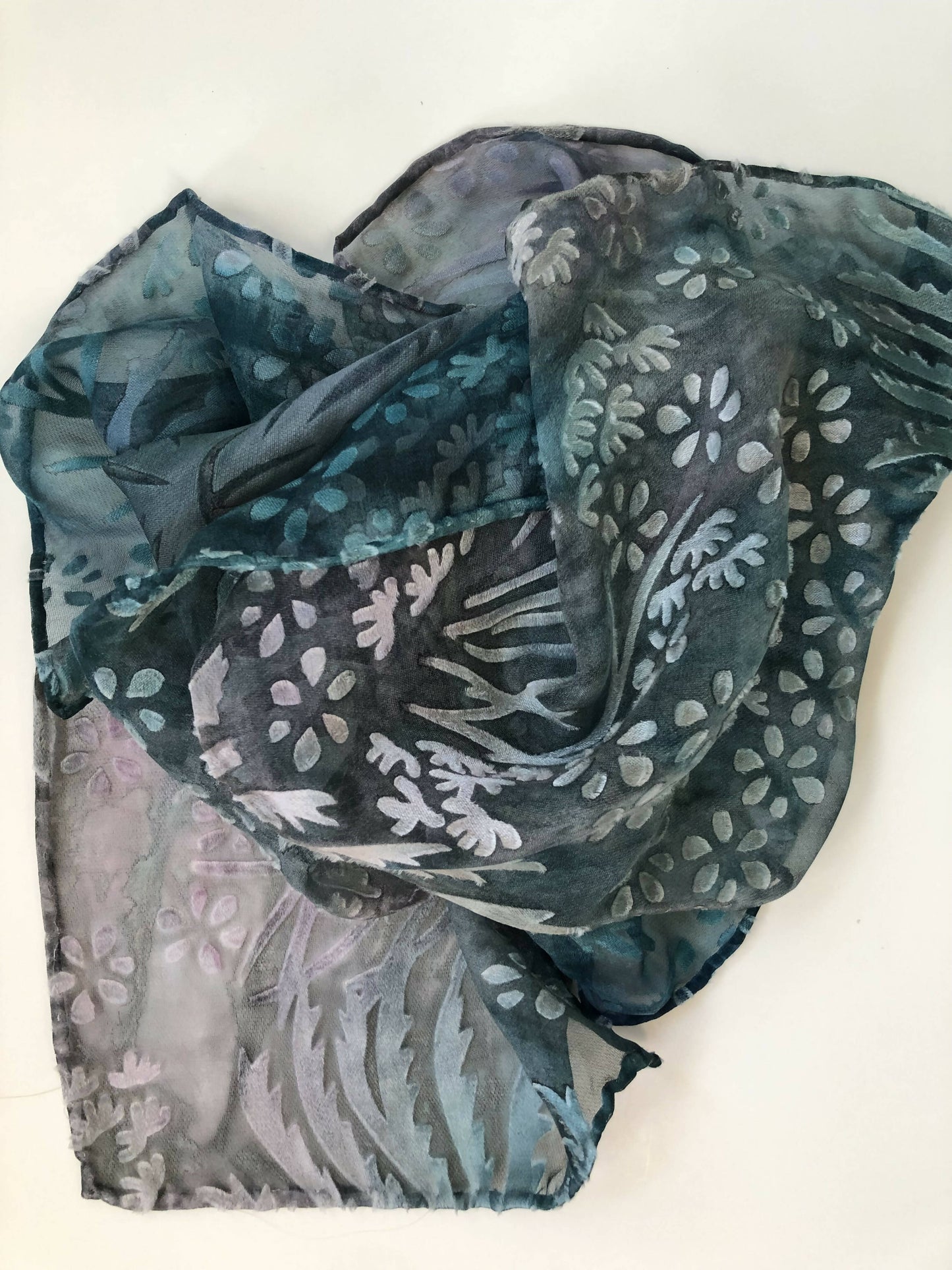 Devore Scarf: Muted Teal/Pink Chrysanthemum