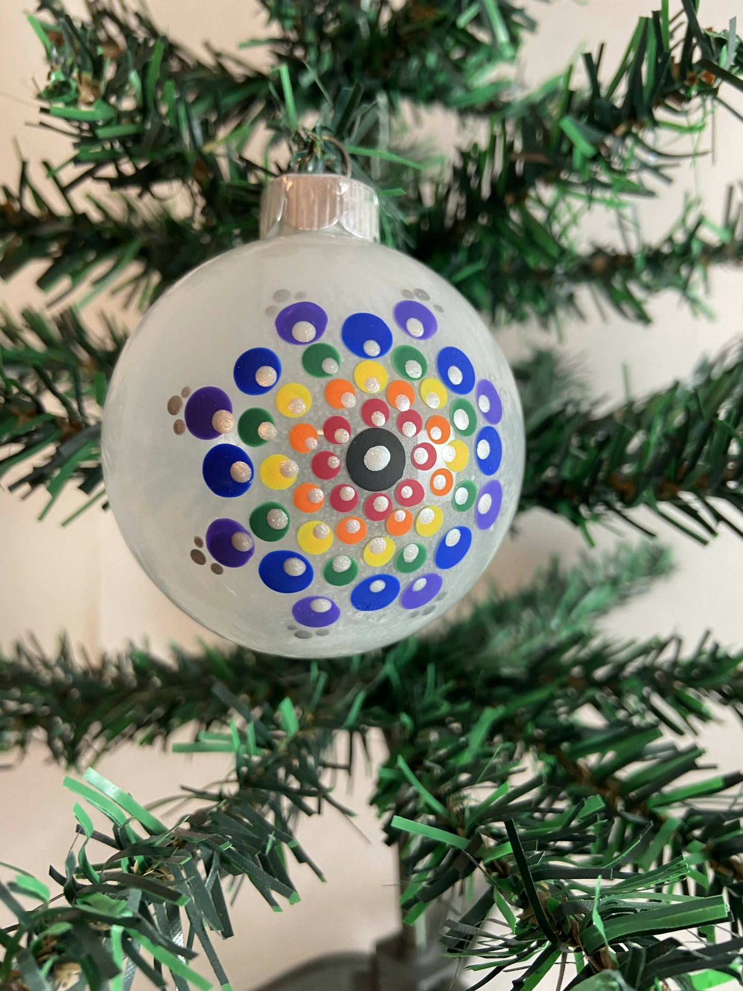 Christmas Ornament Hand Painted Mandala Glass Round Orb