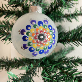 Christmas Ornament Hand Painted Mandala Glass Round Orb