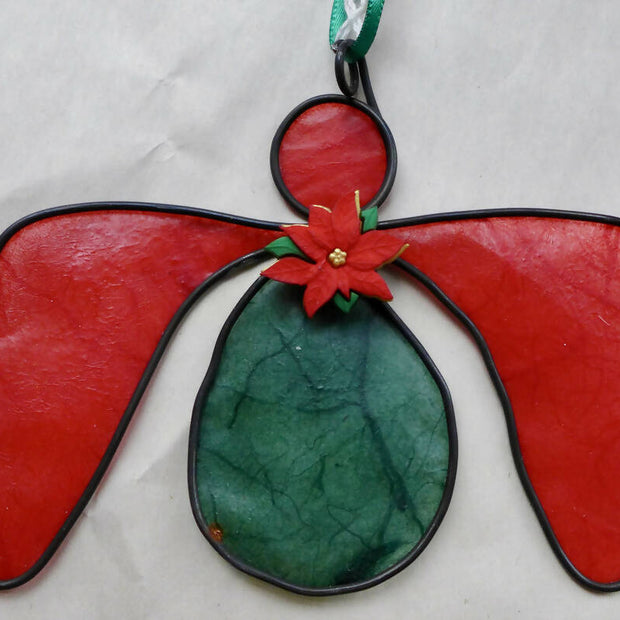 Poinsettia Angel Ornament