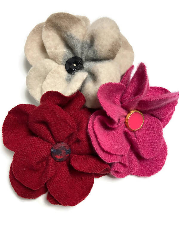 Repurposed Sweater Felted Wool Flower Brooch Pin