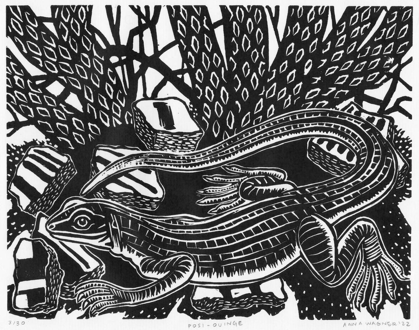 “Whiptail at Posi-Ouinge” Linocut Print