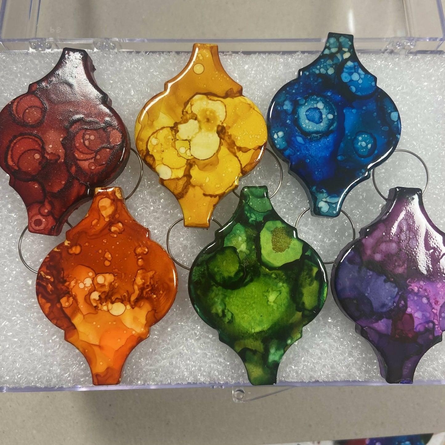 Arabesque Tile Christmas Ornament Alcohol Ink Set of 6