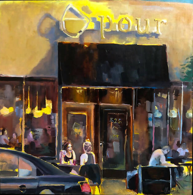 SHOW SPECIAL Original Oil Painting : "Good Conversation" Evanston Pour