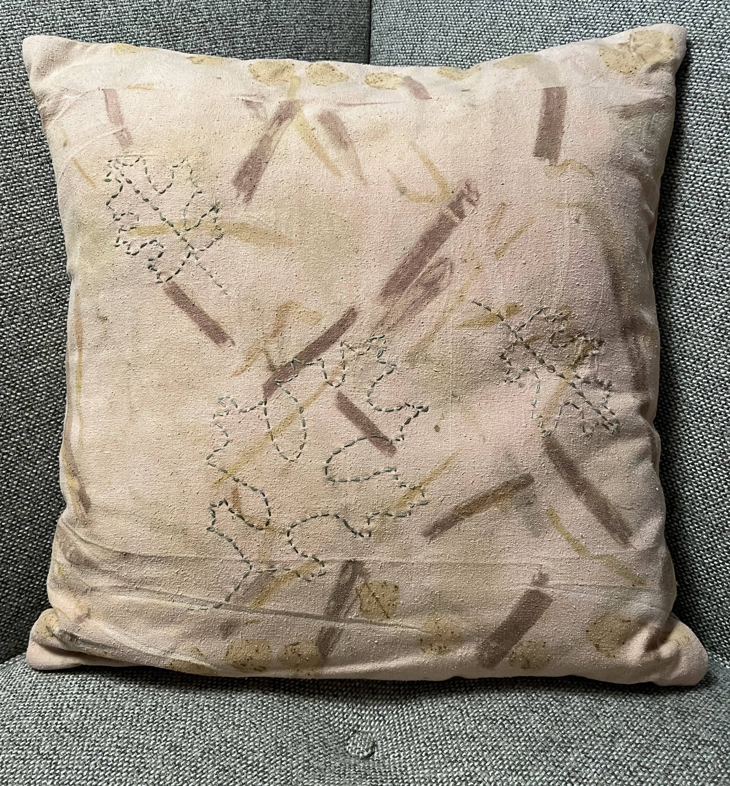 Pillow Cover with hand embroidered oak leaves