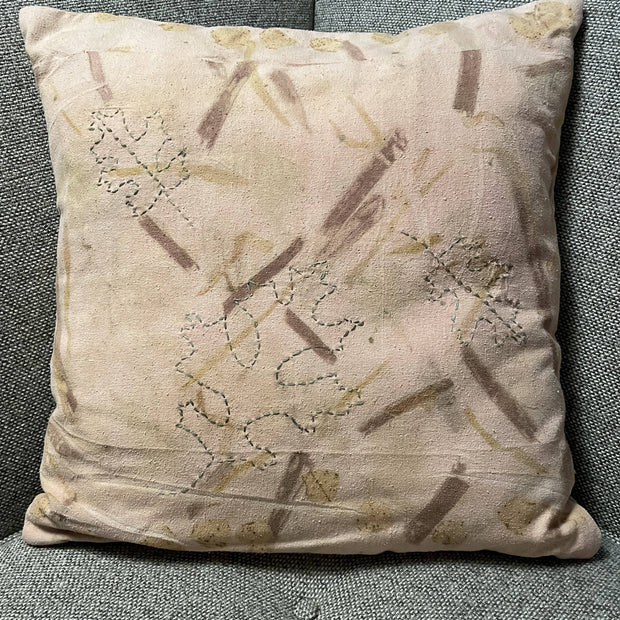 Pillow Cover with hand embroidered oak leaves