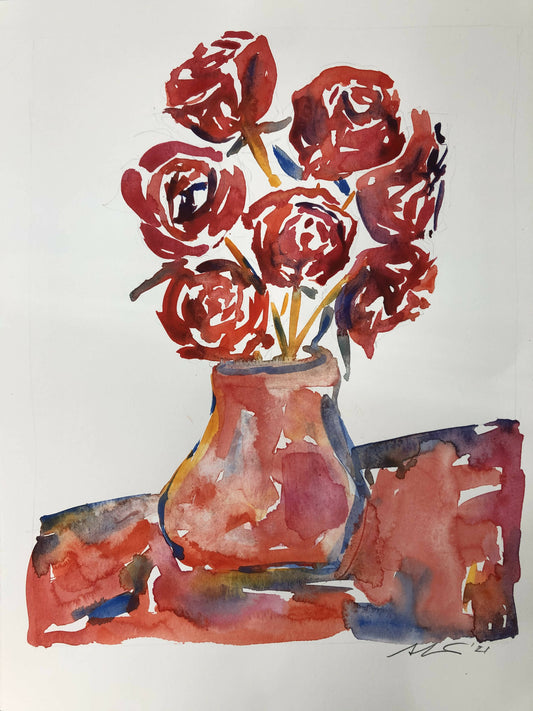 Watercolor Red Roses