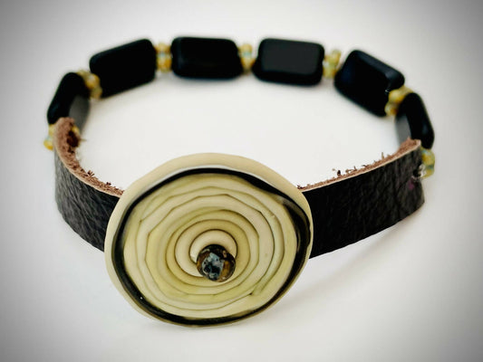 Leather & Blown Glass Stretchy Bracelets
