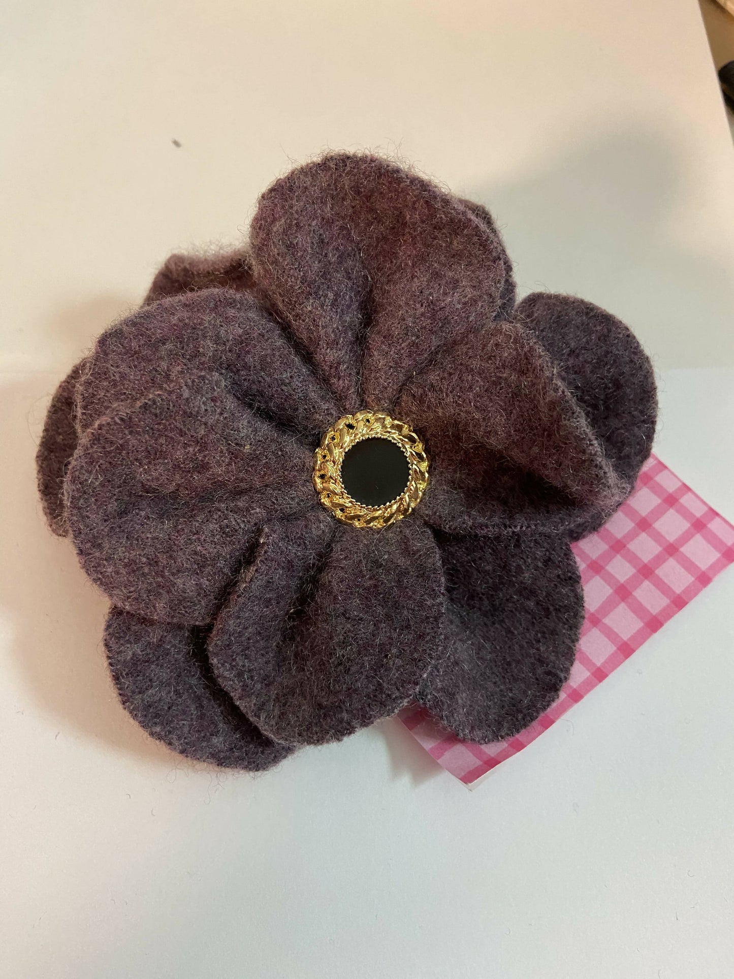 Repurposed Sweater Felted Wool Flower Brooch Pin