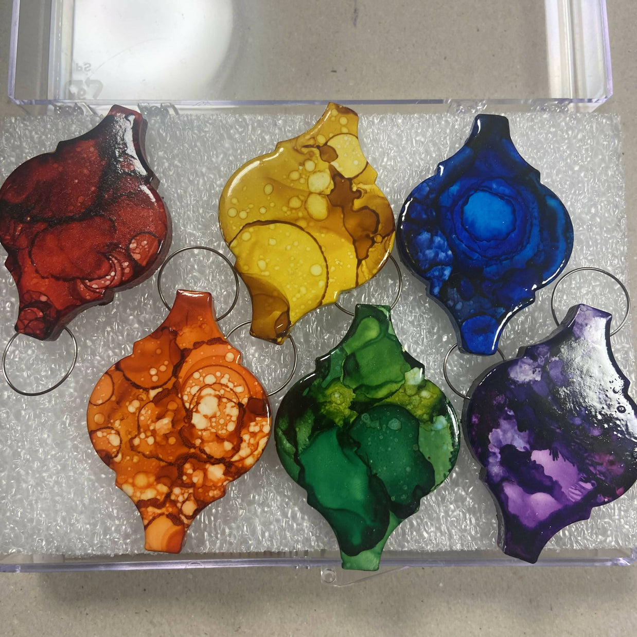 Arabesque Tile Christmas Ornament Alcohol Ink Set of 6