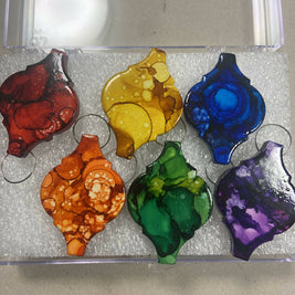 Arabesque Tile Christmas Ornament Alcohol Ink Set of 6