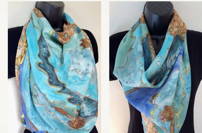 Large Shell Rock Aqua Ocean Scarf