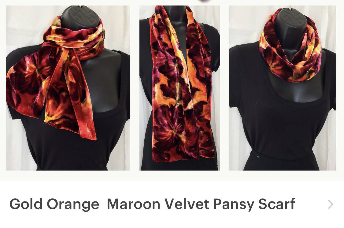 Velvet Silk Burgundy Gold Scarf