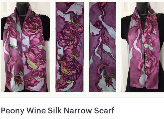 Mauve,Wine Floral Peony Silk Scarf