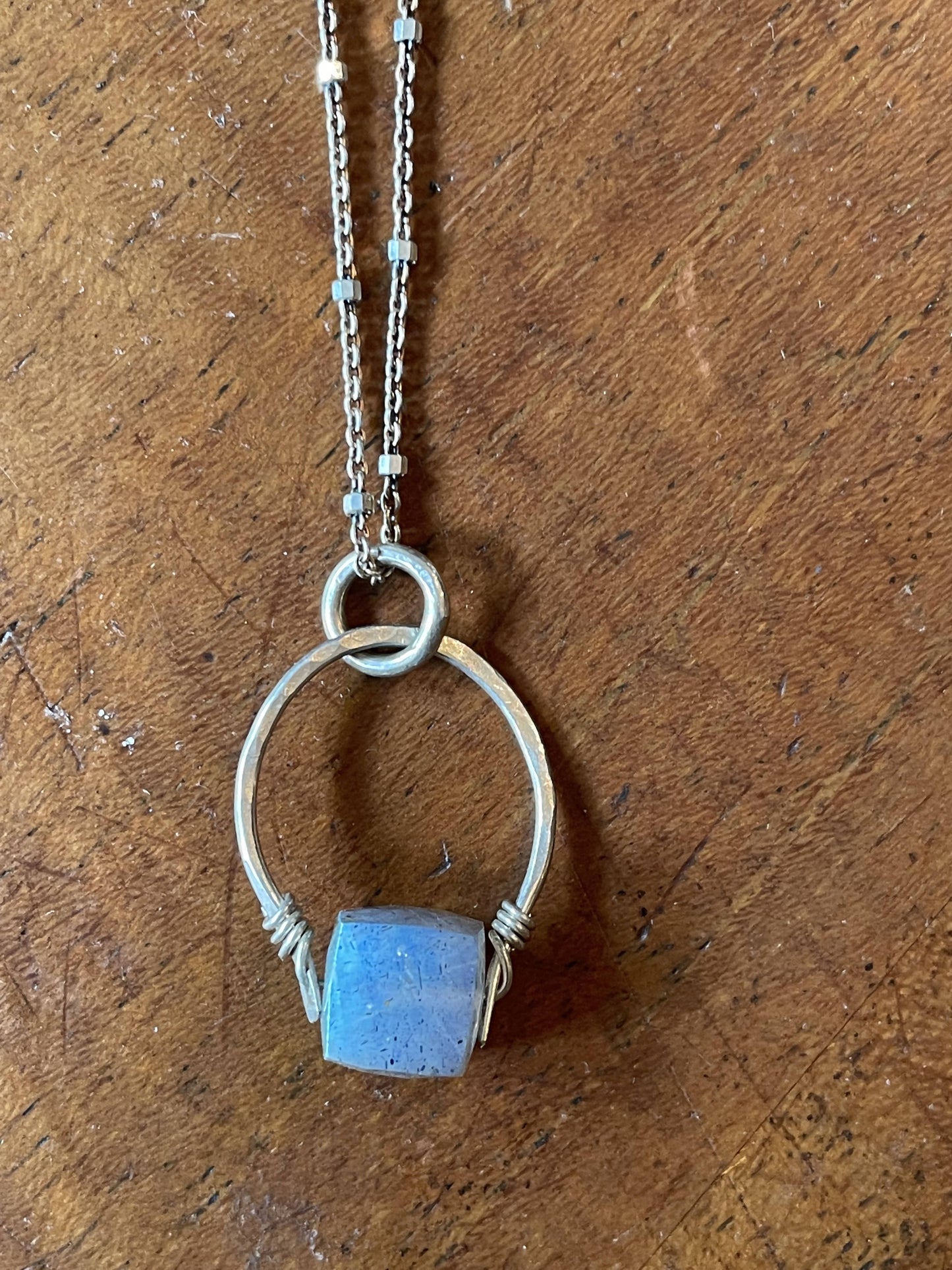 "Get lucky" Hand forged sterling silver pendant with gemstone on sterling silver chain. Assorted gemstones.