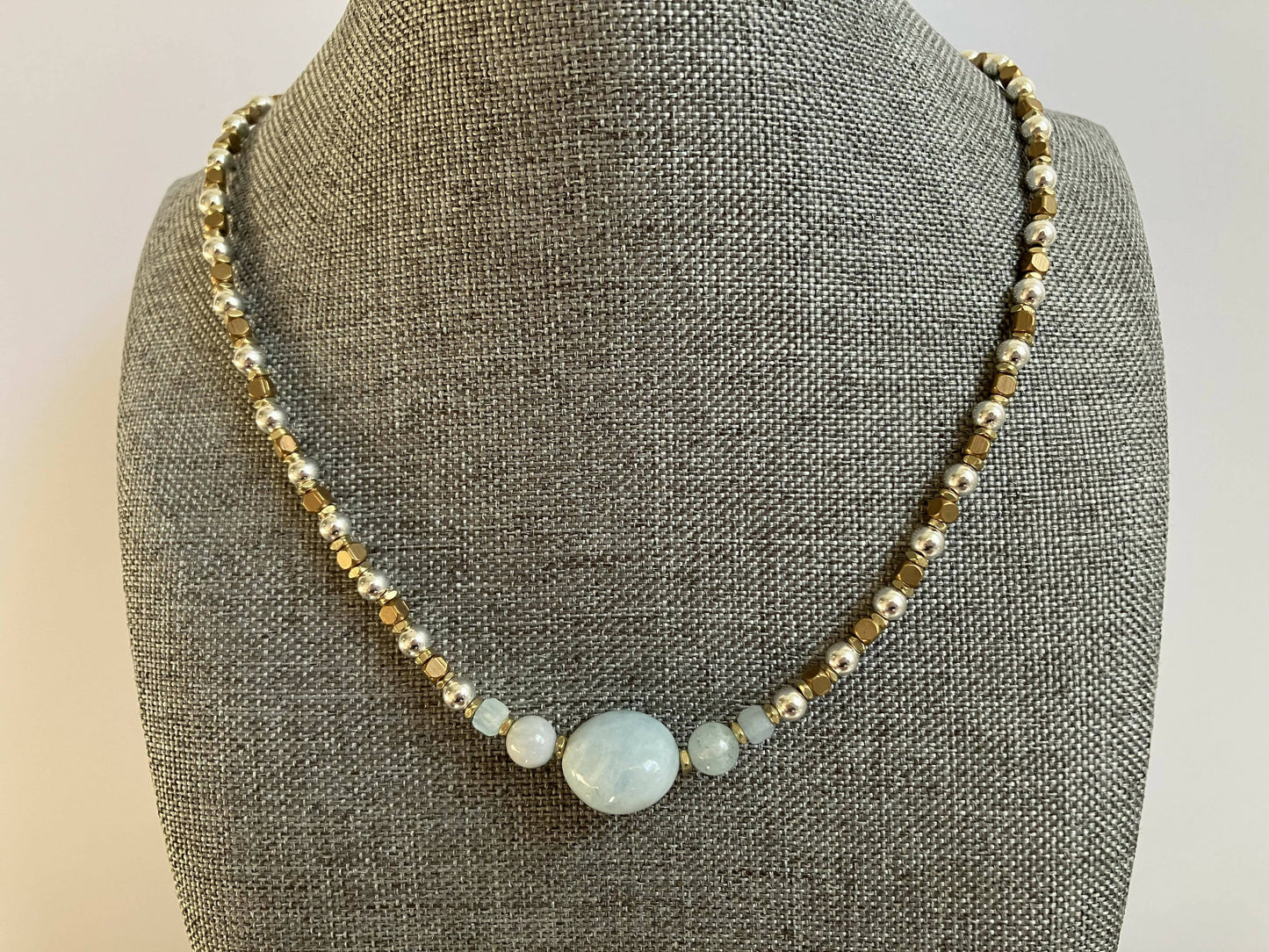 necklace - aquamarine, hematite, brass