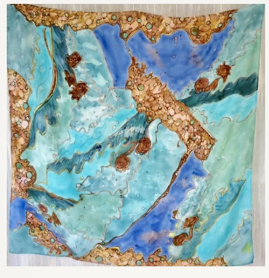 Large Shell Rock Aqua Ocean Scarf