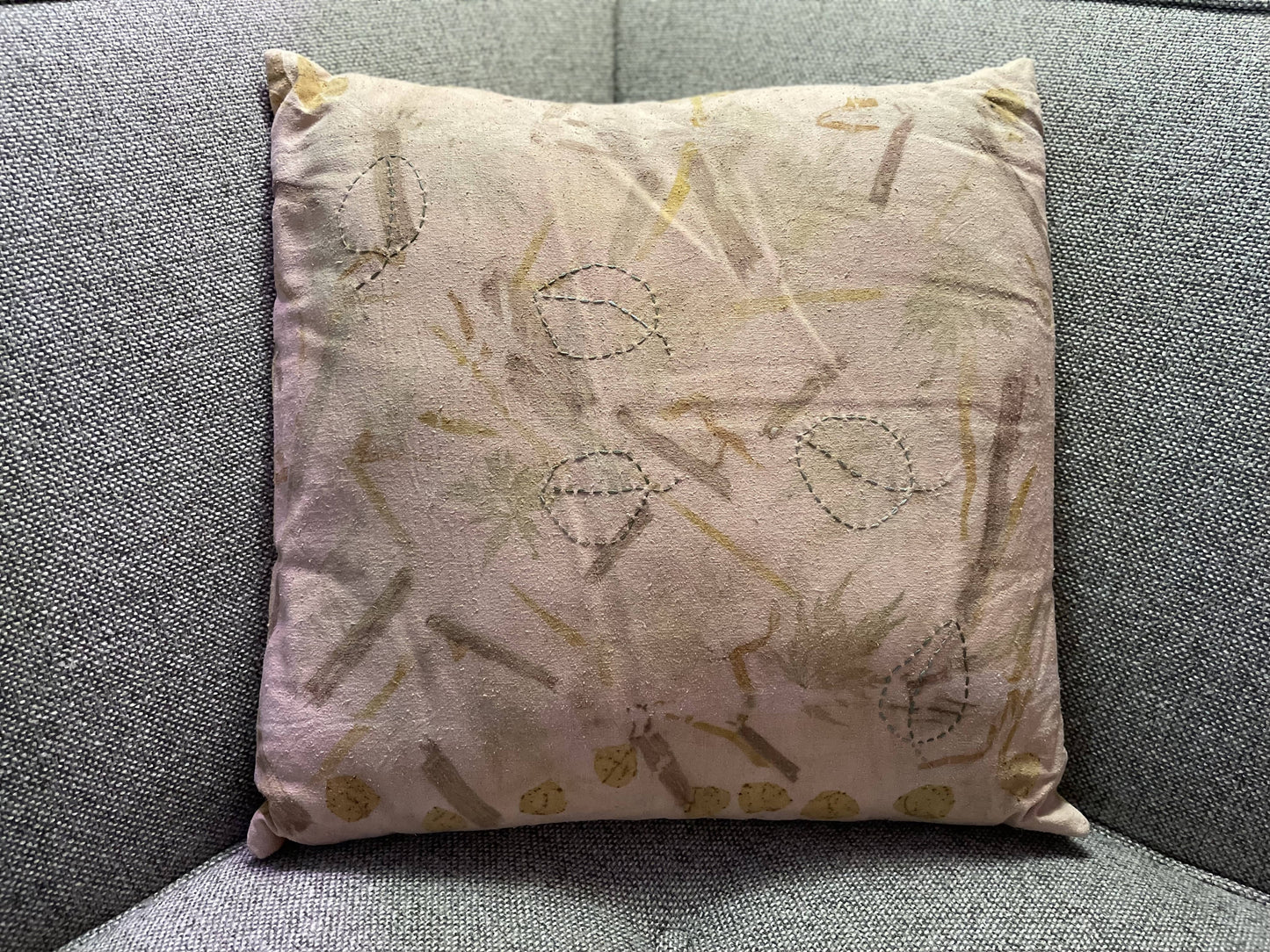 Pillow Cover with hand embroidered leaves