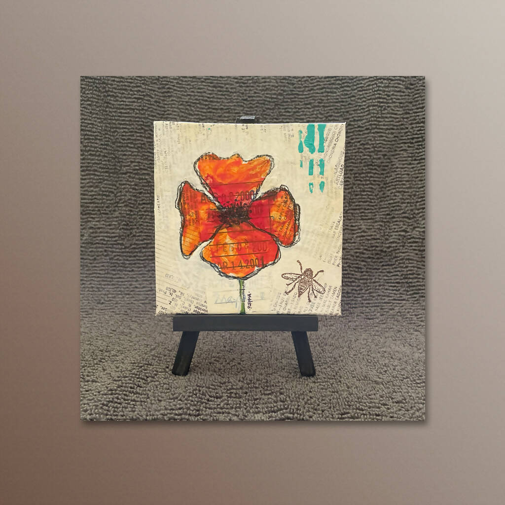Mini Poppy Mixed Media Canvas with Easel