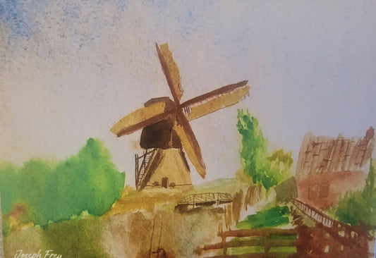 5x7 Windmill Watercolor Printed Card
