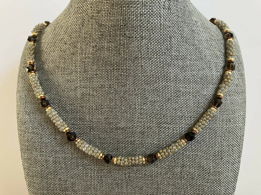 necklace - smoky quartz, glass