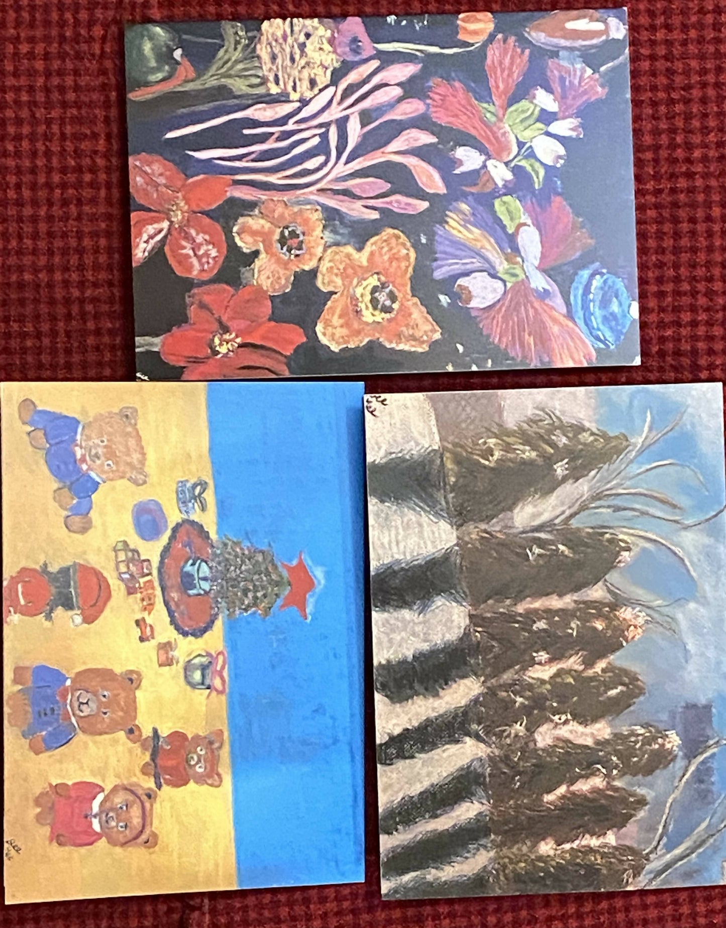 Holiday blank cards 3 per package, images_ derived from original paintings