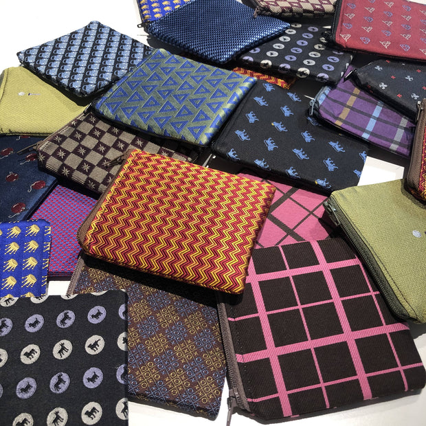 Coin purse - zippered - mens tie silk and men's suiting fabric