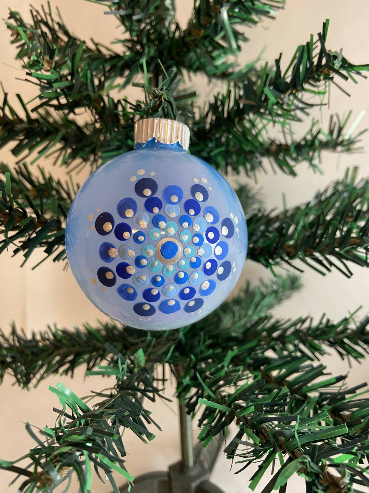 Christmas Ornament Hand Painted Mandala Glass Round Orb