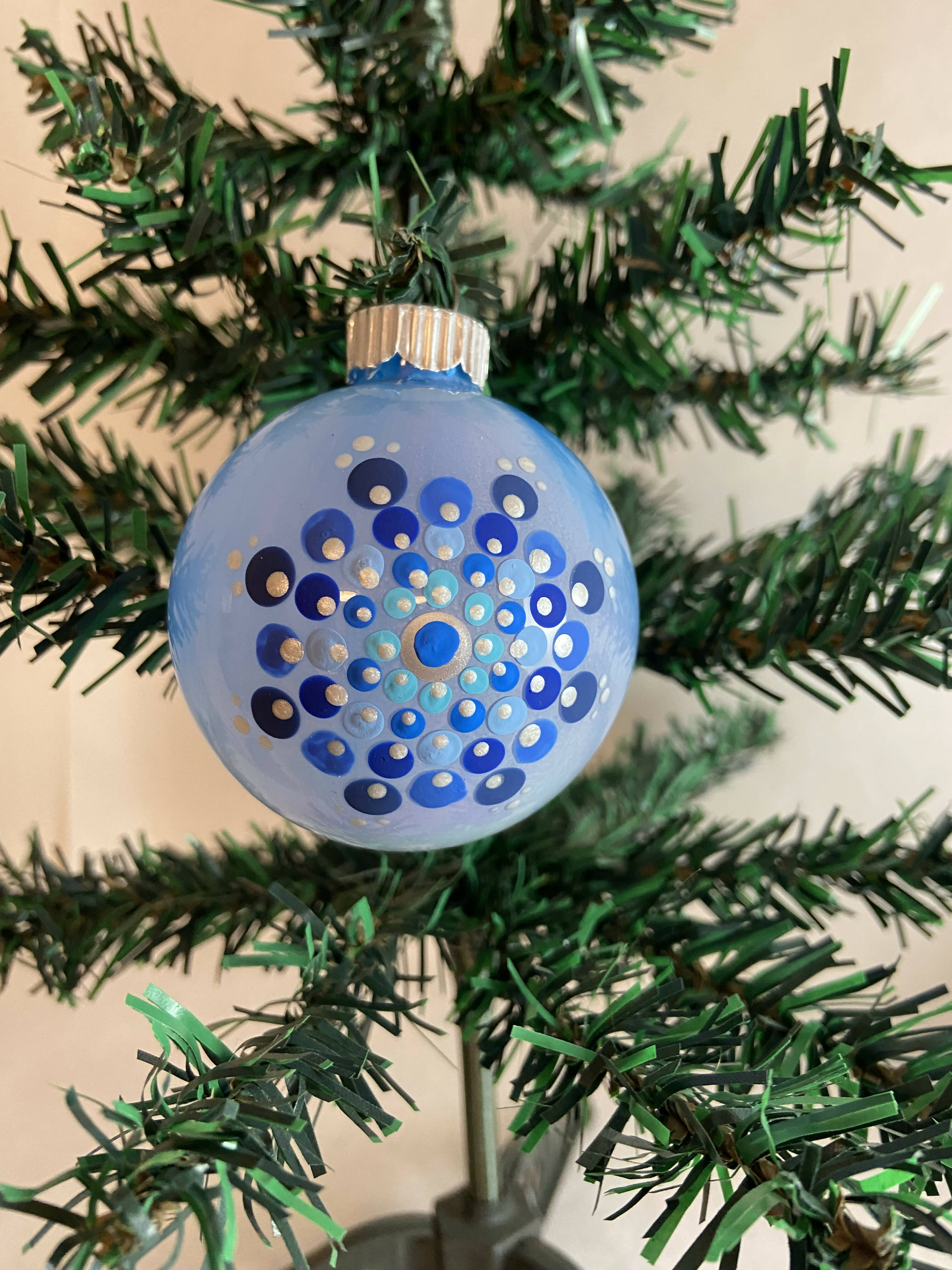 Christmas Ornament Hand Painted Mandala Glass Round Orb