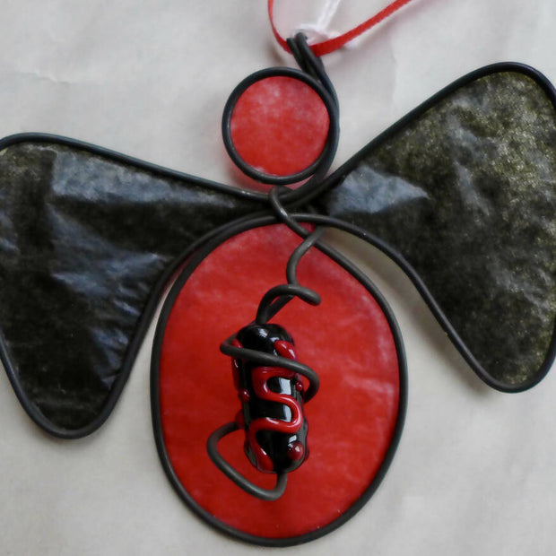 Red and Black Beaded Angel Ornament