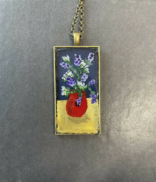 Tiny still-life one-of-a-kind painted art necklace