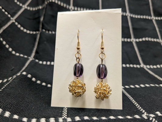 Upcycled purple and gold dangle